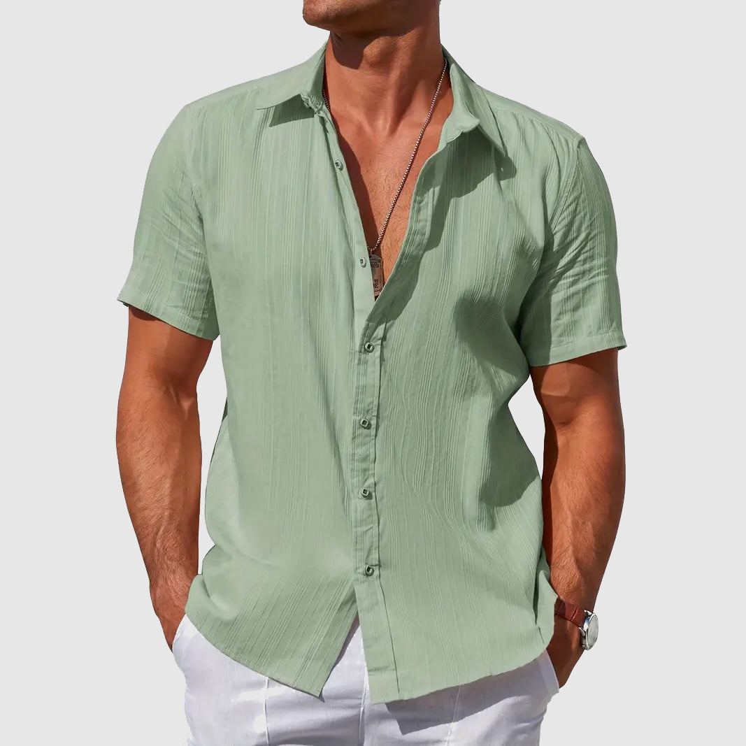 Men's Short Sleeve Shirt with Button Front and Textured Pattern