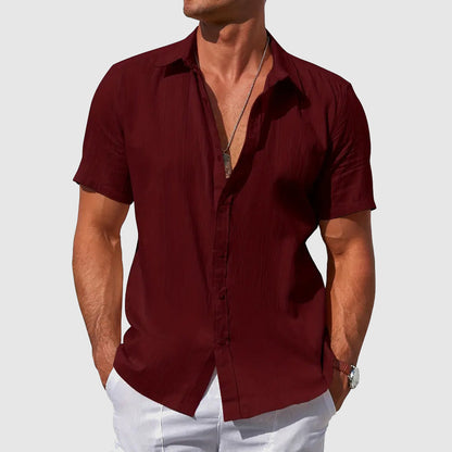 Men's Short Sleeve Shirt with Button Front and Textured Pattern