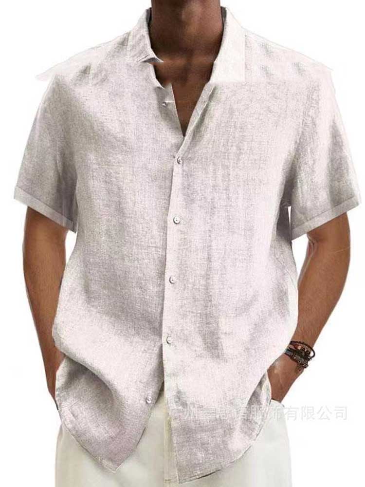 Men's Short Sleeve Shirt with Button Placket and Spread Collar