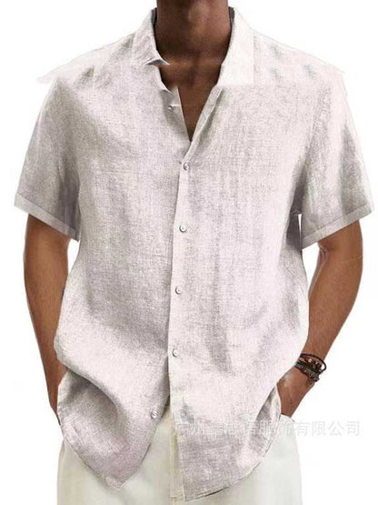 Men's Short Sleeve Shirt with Button Placket and Spread Collar