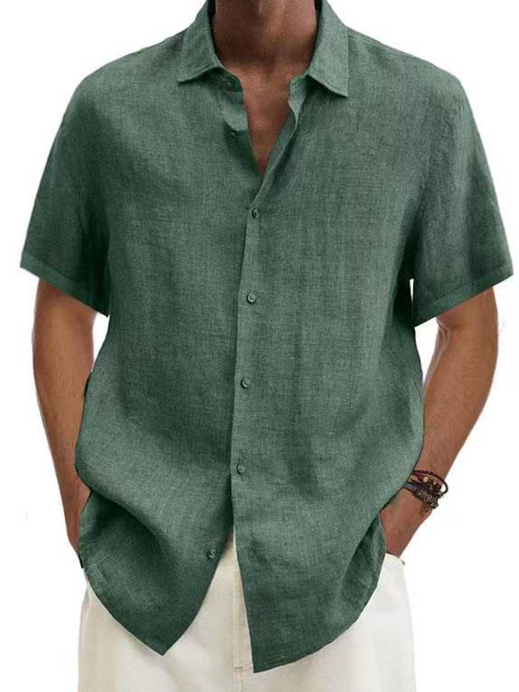 Men's Short Sleeve Shirt with Button Placket and Spread Collar
