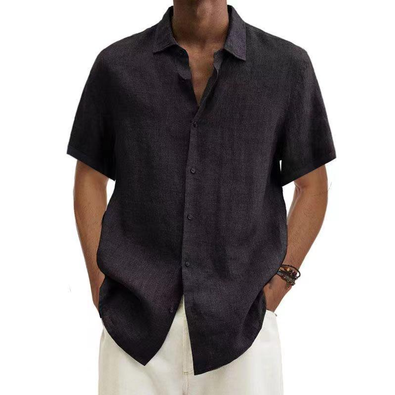 Men's Short Sleeve Shirt with Button Placket and Spread Collar