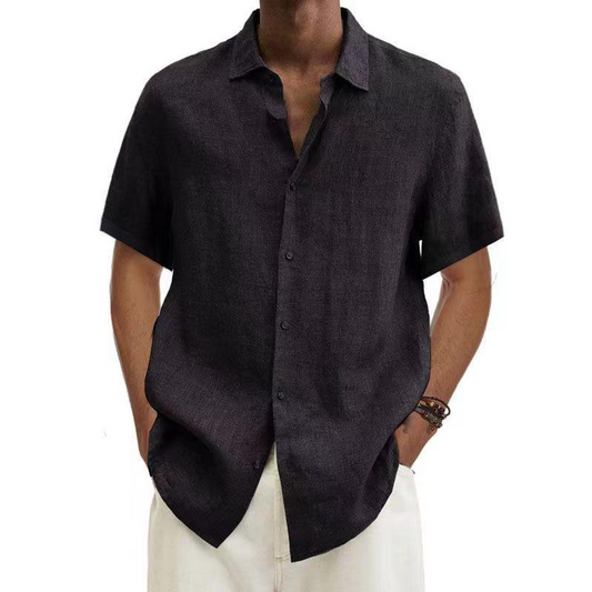 Men's Short Sleeve Shirt with Button Placket and Spread Collar