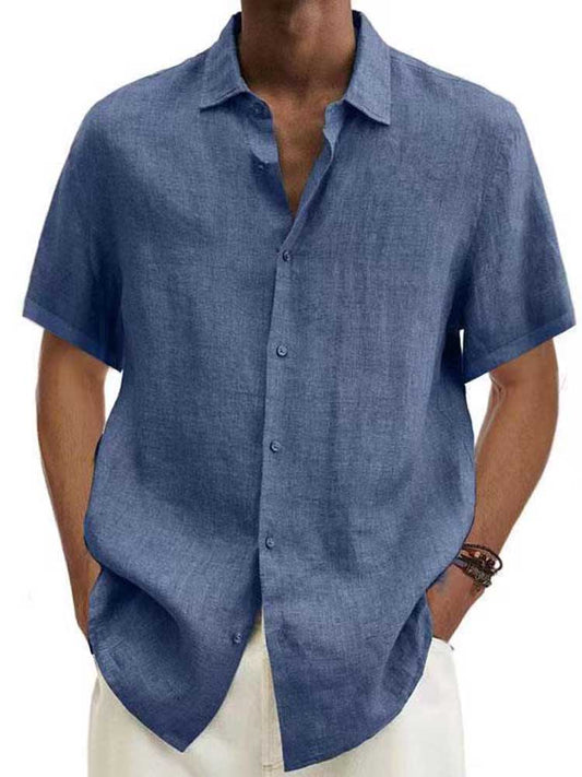 Men's Short Sleeve Shirt with Button Placket and Spread Collar