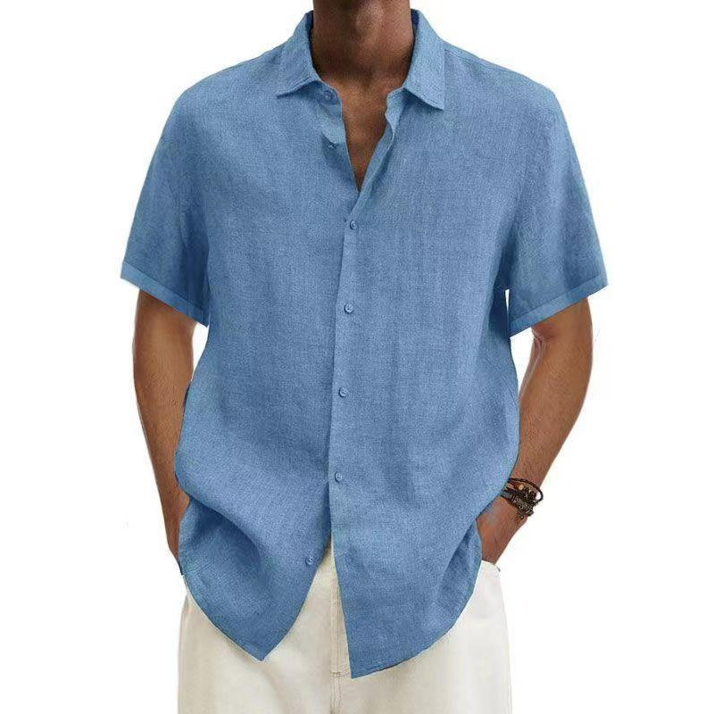 Men's Short Sleeve Shirt with Button Placket and Spread Collar