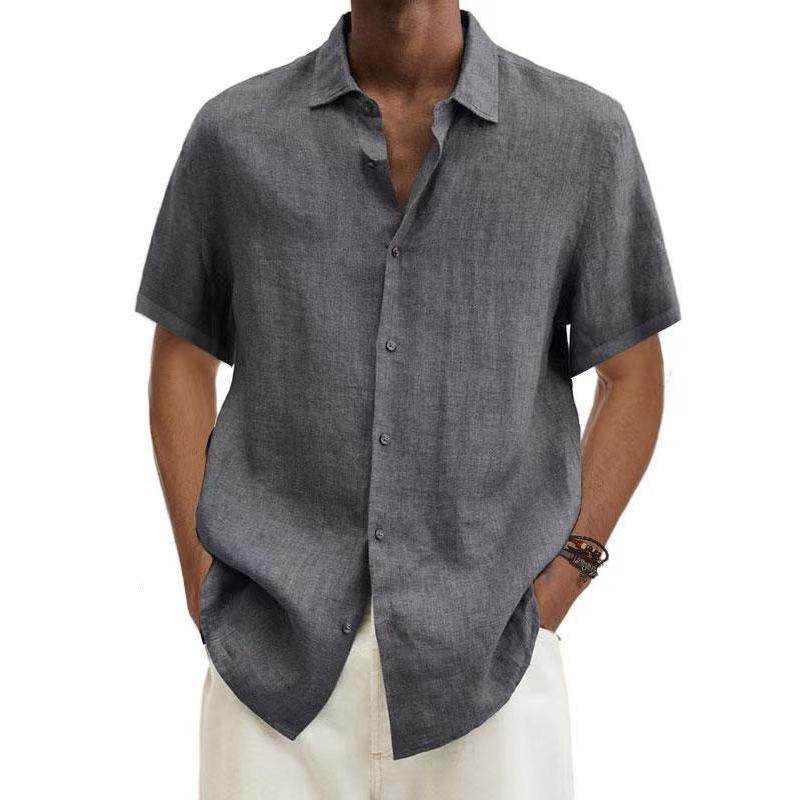 Men's Short Sleeve Shirt with Button Placket and Spread Collar