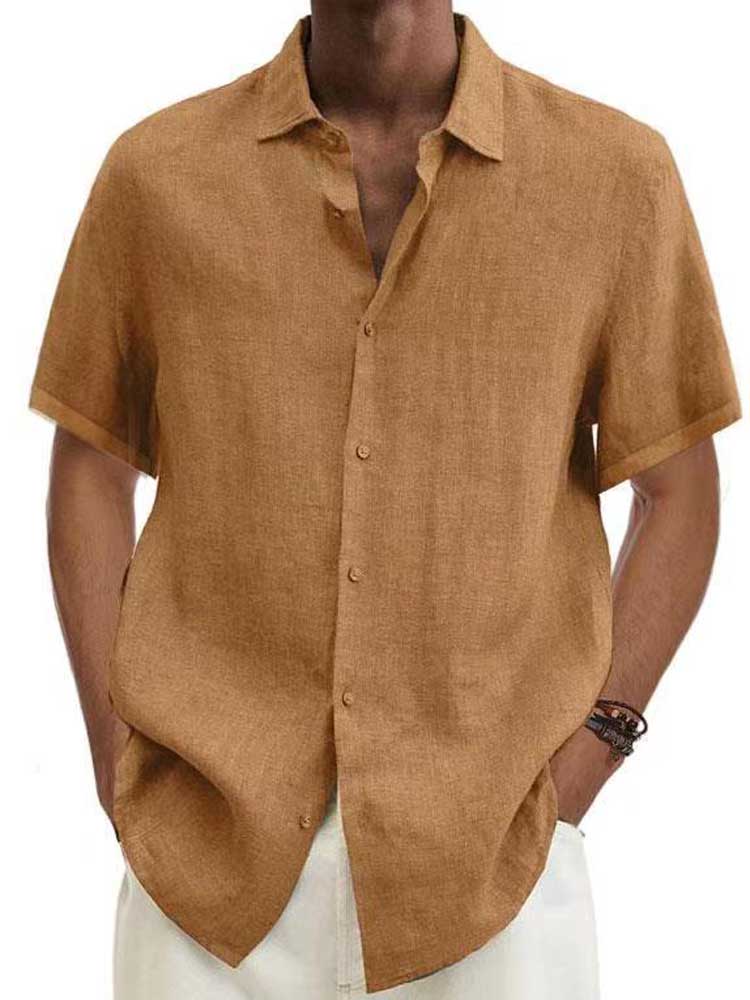 Men's Short Sleeve Shirt with Button Placket and Spread Collar