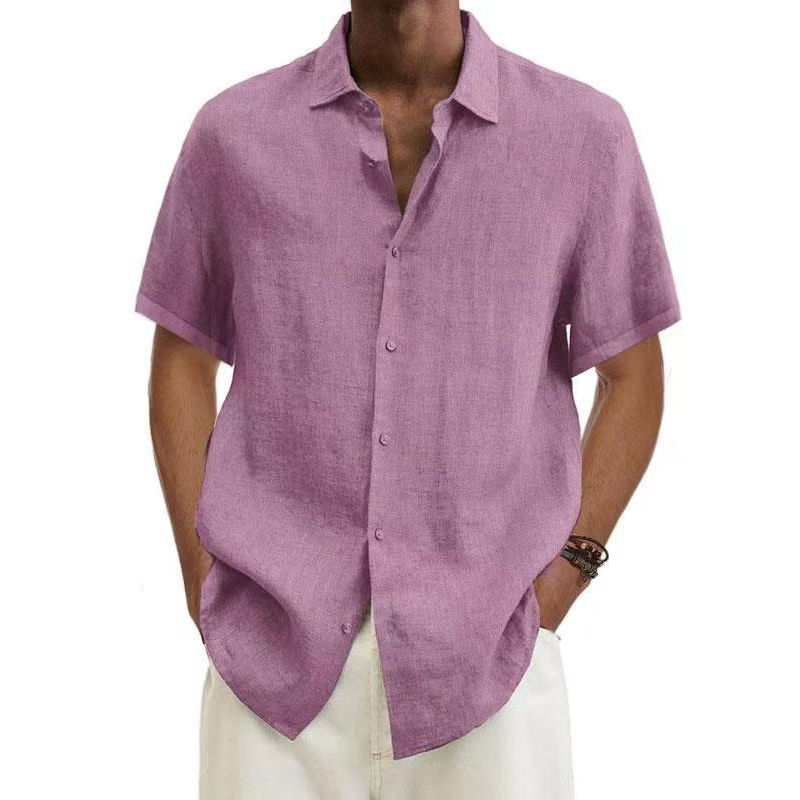 Men's Short Sleeve Shirt with Button Placket and Spread Collar