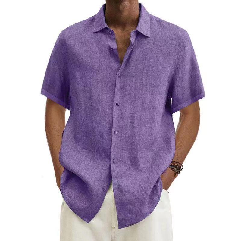 Men's Short Sleeve Shirt with Button Placket and Spread Collar