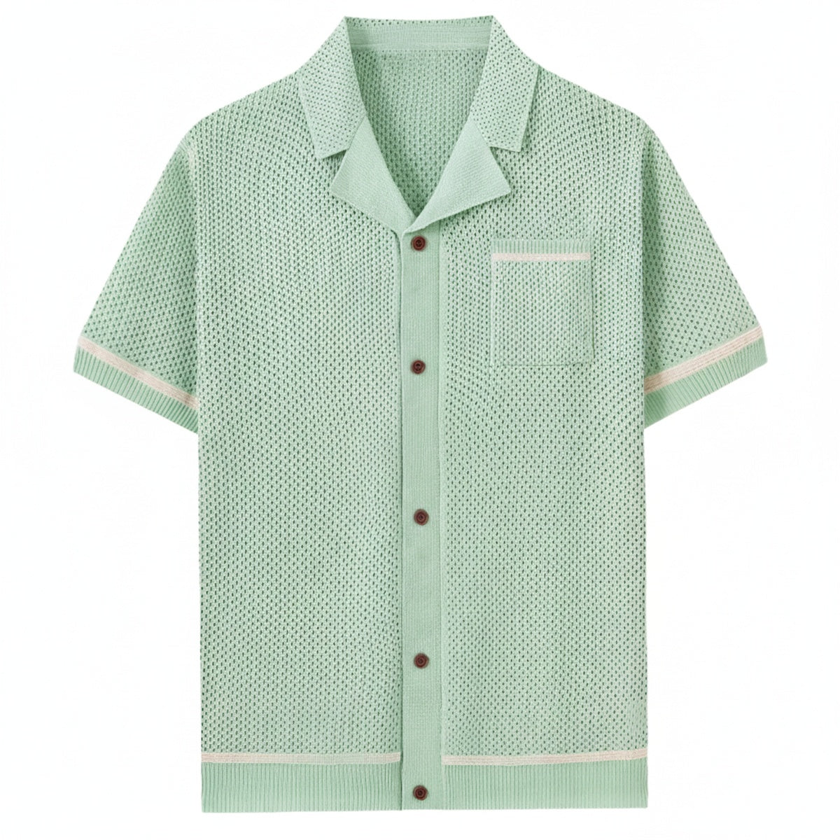 Men's Short Sleeve Shirt with Camp Collar and Button Closure
