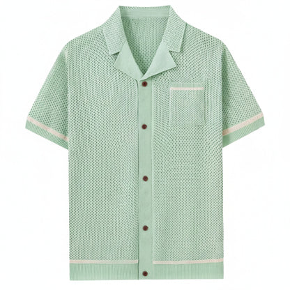Men's Short Sleeve Shirt with Camp Collar and Button Closure