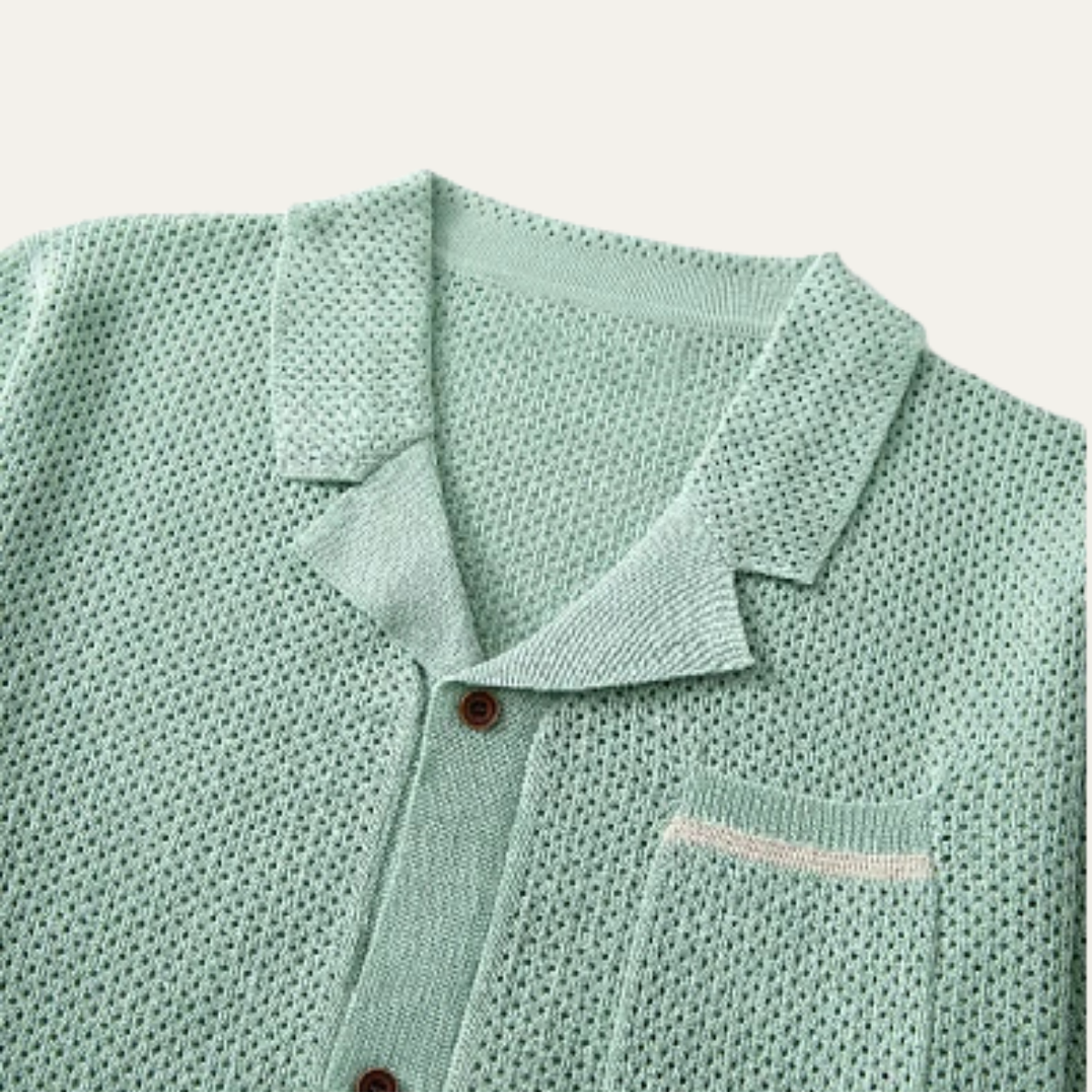 Men's Short Sleeve Shirt with Camp Collar and Button Closure
