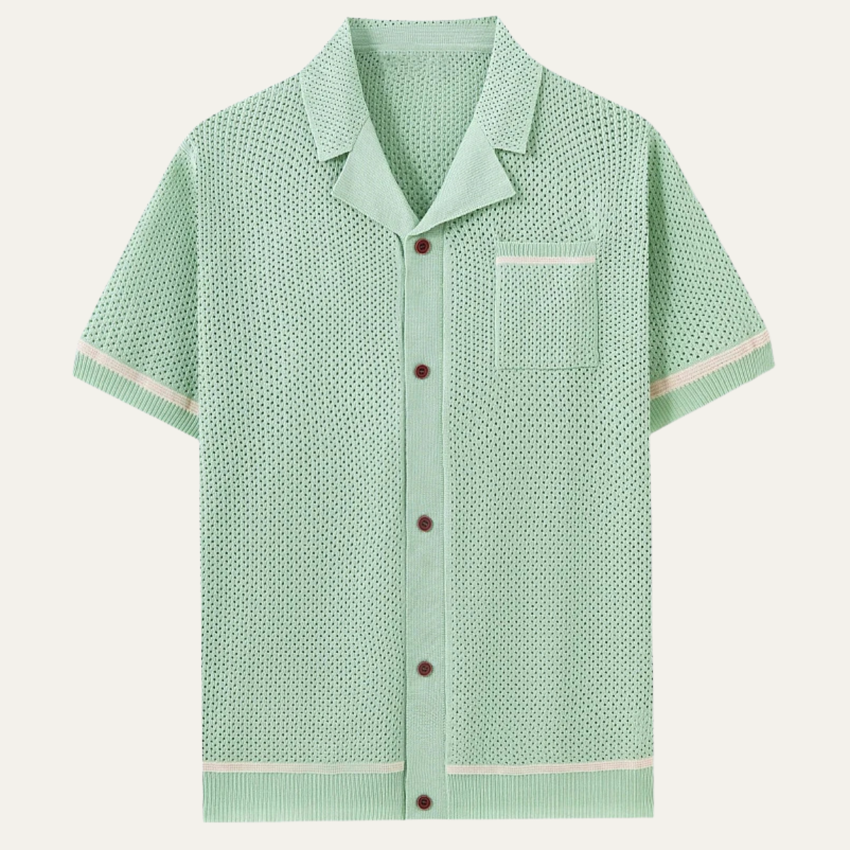Men's Short Sleeve Shirt with Camp Collar and Button Closure