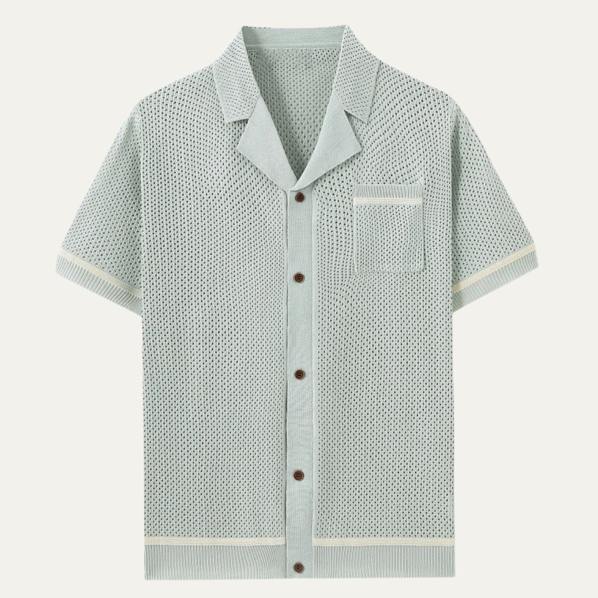 Men's Short Sleeve Shirt with Camp Collar and Button Closure