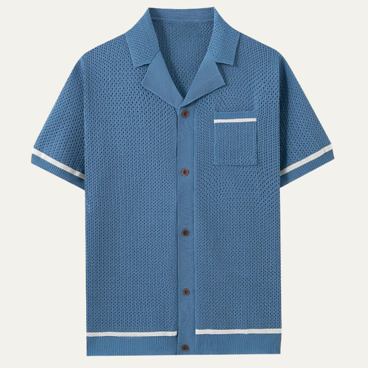 Men's Short Sleeve Shirt with Camp Collar and Button Closure