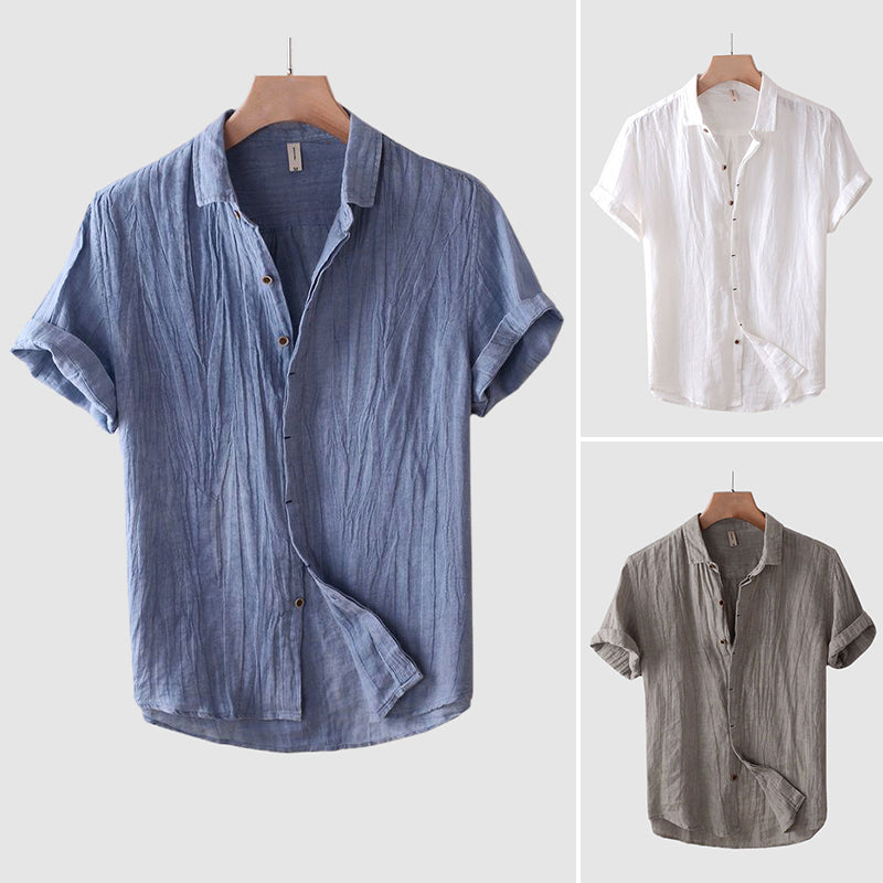Men's Short Sleeve Shirt with Classic Collar and Button Closure