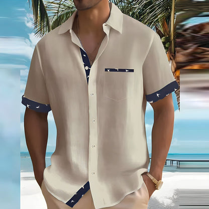 Men's Short Sleeve Shirt with Contrast Details and Chest Pocket