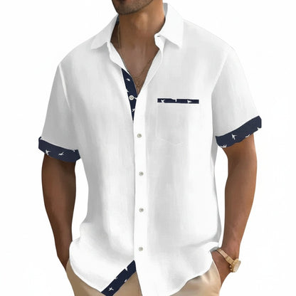 Men's Short Sleeve Shirt with Contrast Trim and Chest Pocket