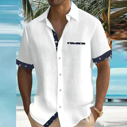 Men's Short Sleeve Shirt with Contrast Trim and Chest Pocket