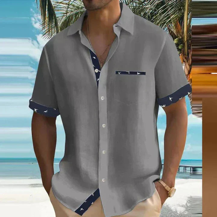Men's Short Sleeve Shirt with Contrast Trim and Chest Pocket