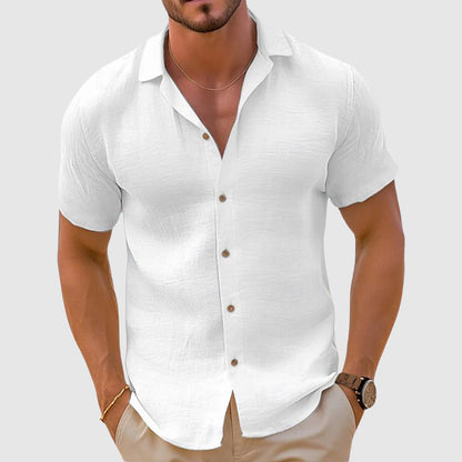 Men's Short Sleeve Shirt with Open Collar and Button Closure