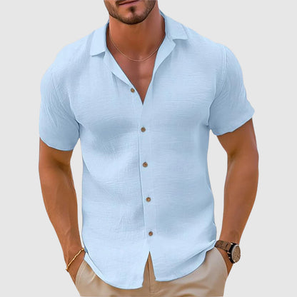 Men's Short Sleeve Shirt with Open Collar and Button Closure