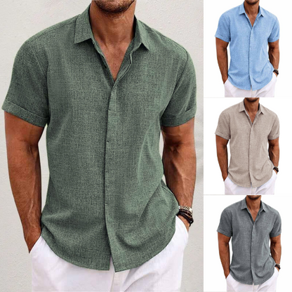 Men's Short Sleeve Shirt with Open Collar and Button Front