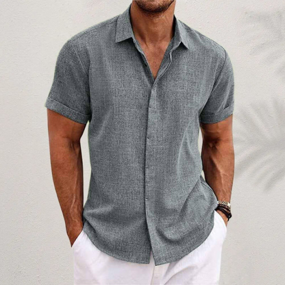 Men's Short Sleeve Shirt with Open Collar and Button Front