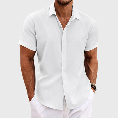 Men's Short Sleeve Shirt with Open Collar and Button Front