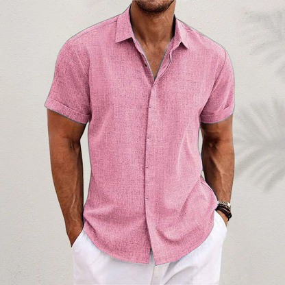 Men's Short Sleeve Shirt with Open Collar and Button Front