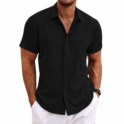 Men's Short Sleeve Shirt with Spread Collar and Button Closure