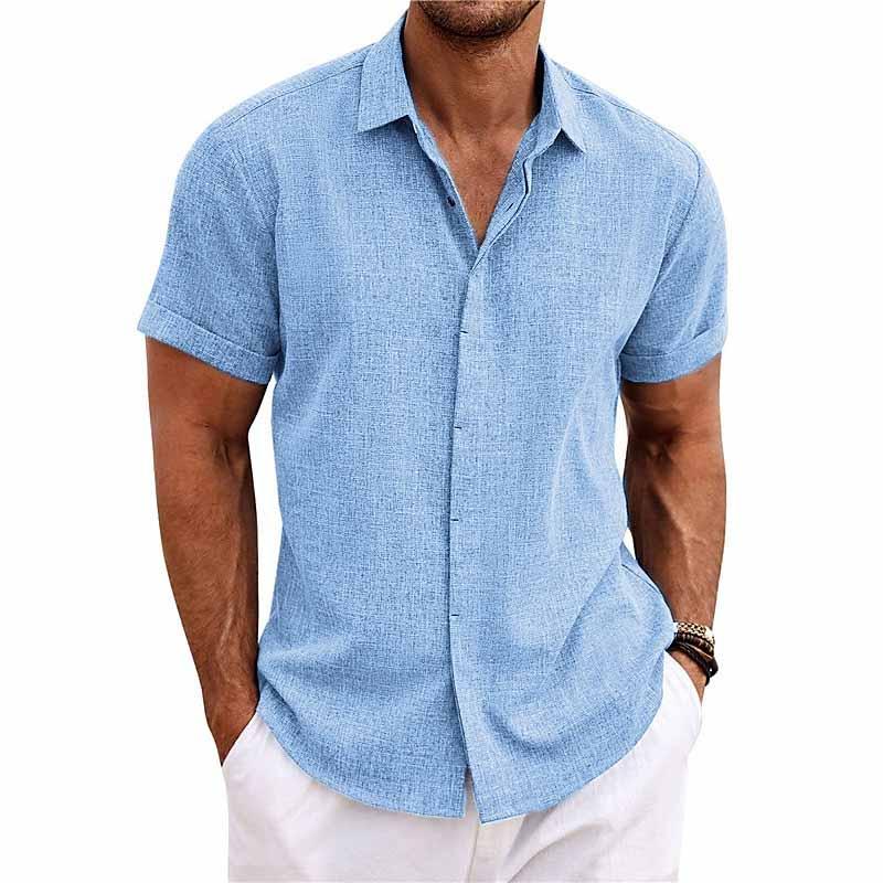 Men's Short Sleeve Shirt with Spread Collar and Button Closure