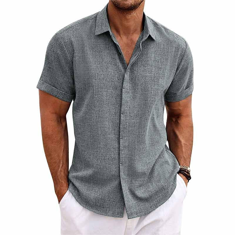 Men's Short Sleeve Shirt with Spread Collar and Button Closure