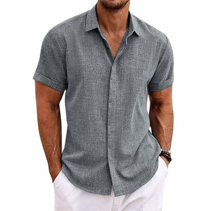 Men's Short Sleeve Shirt with Spread Collar and Button Closure