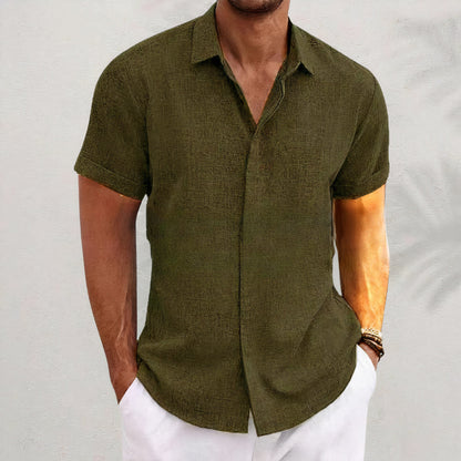 Men's Short Sleeve Shirt with Spread Collar and Button Closure