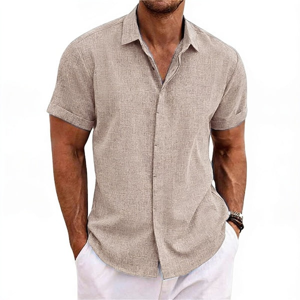 Men's Short Sleeve Shirt with Spread Collar and Button Placket