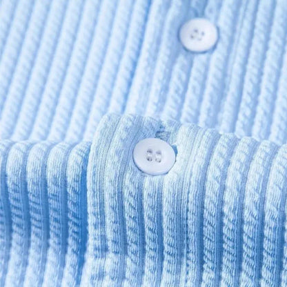 Men's Short Sleeve Shirt with Stand Collar and Button Closure