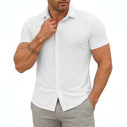 Men's Short Sleeve Slim Fit Button-Up Shirt with Spread Collar