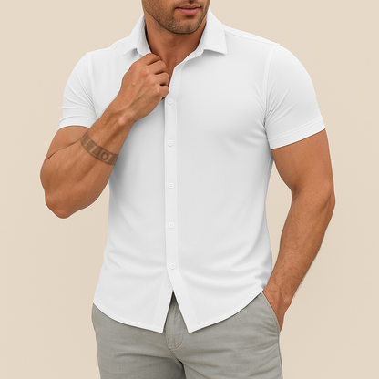 Men's Short Sleeve Slim Fit Button-Up Shirt with Spread Collar