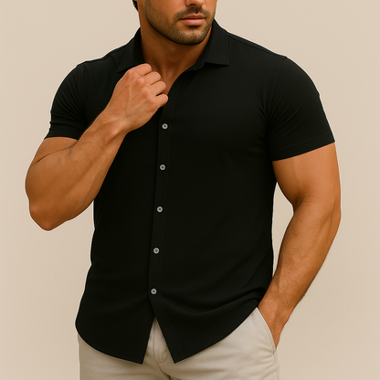 Men's Short Sleeve Slim Fit Button-Up Shirt with Spread Collar