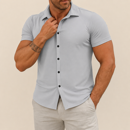 Men's Short Sleeve Slim Fit Button-Up Shirt with Spread Collar