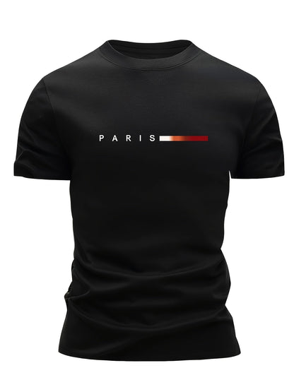 Men's Short Sleeve T-Shirt 3-Pack with Paris Print and Round Neck