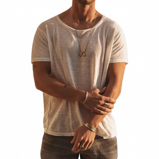 Men's Short Sleeve T-Shirt with Round Neck and Relaxed Fit