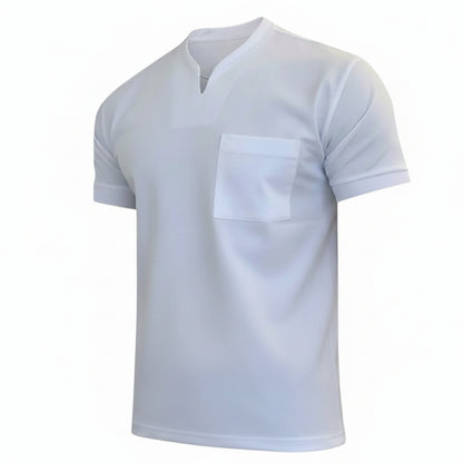 Men's Short Sleeve T-Shirt with V-Neck and Chest Pocket