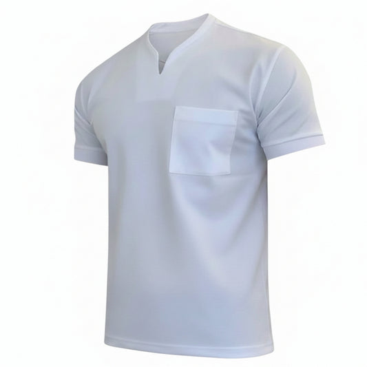 Men's Short Sleeve T-Shirt with V-Neck and Chest Pocket