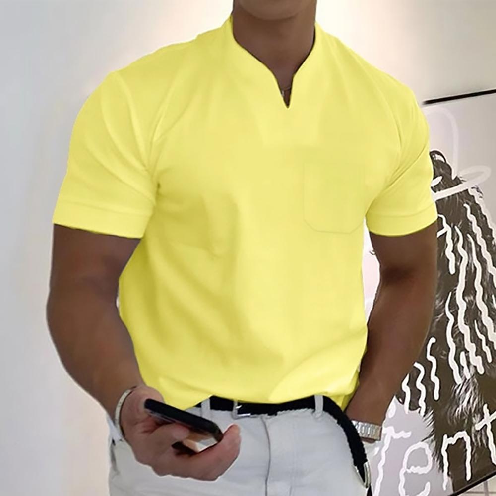 Men's Short Sleeve T-Shirt with V-Neck and Chest Pocket