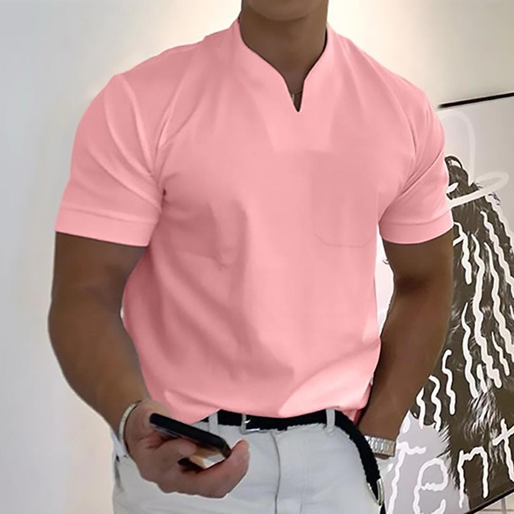 Men's Short Sleeve T-Shirt with V-Neck and Chest Pocket