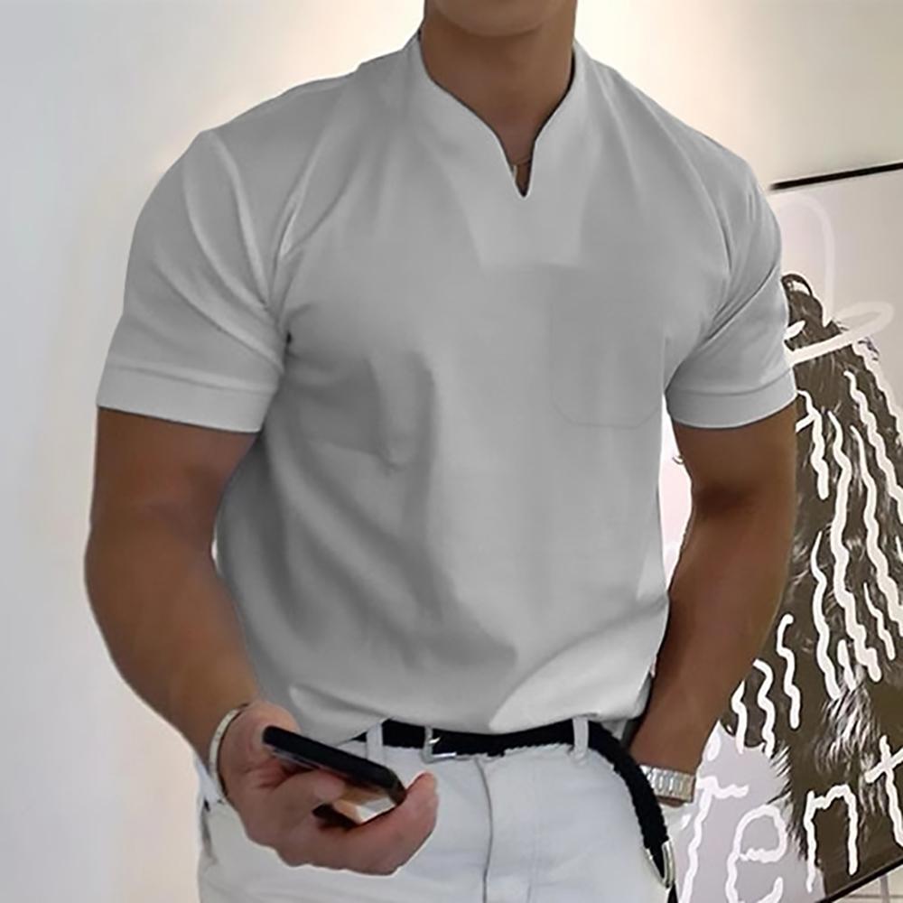 Men's Short Sleeve T-Shirt with V-Neck and Chest Pocket