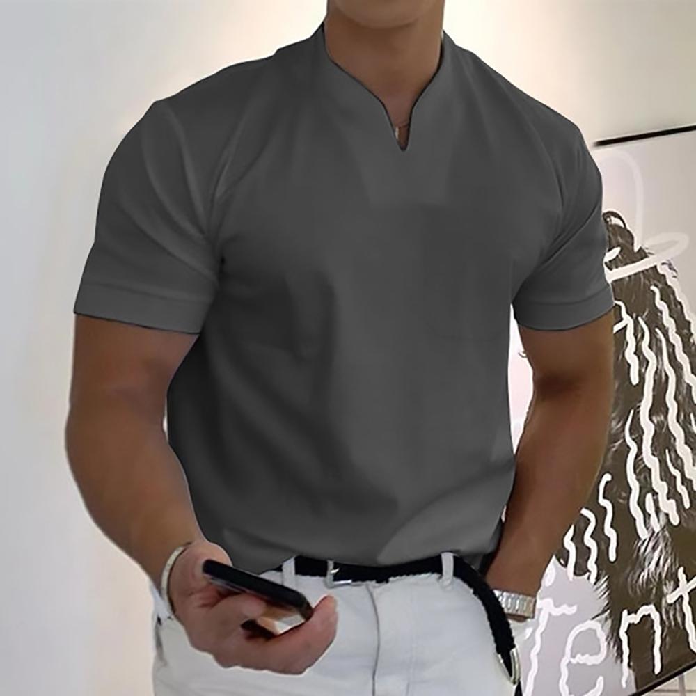 Men's Short Sleeve T-Shirt with V-Neck and Chest Pocket