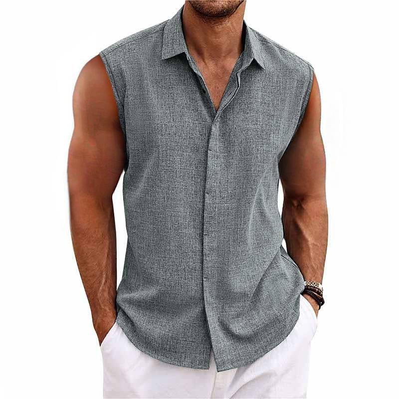 Men's Sleeveless Shirt with Classic Collar and Button Closure
